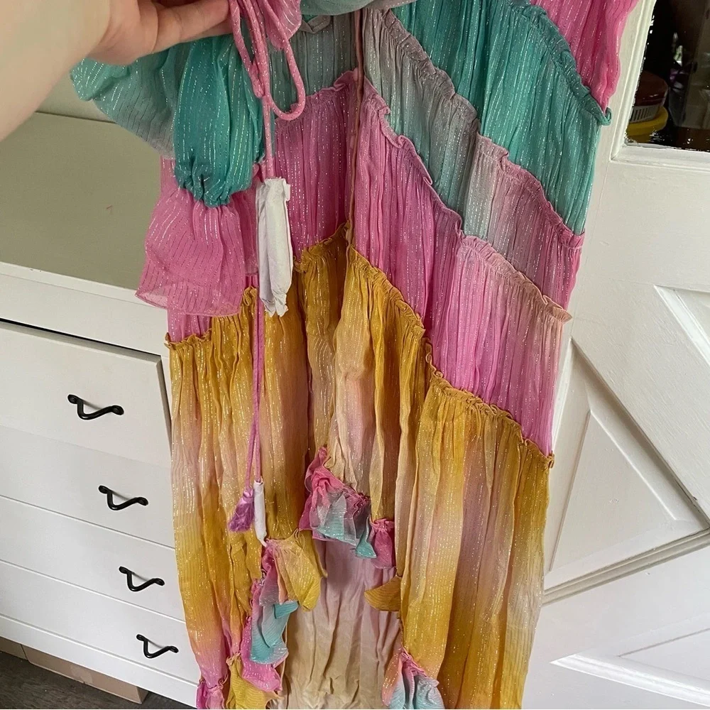 ROCOCO SAND Maxi Dress Summer Sequin Pastel High-Low - Picture 10 of 13